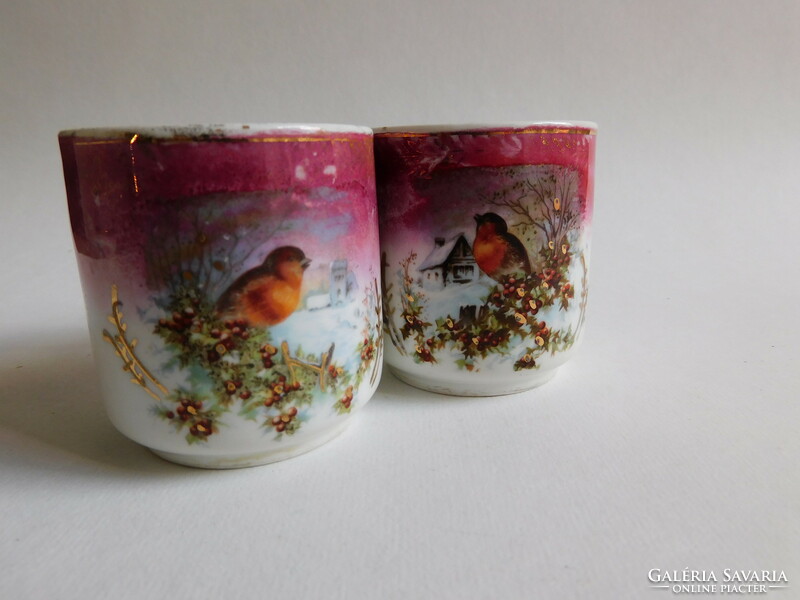 Antique bird (red beak) coffee cups xix. Century