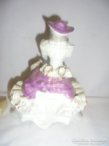 Porcelán hölgy, nő fodros ruhában - nipp, szobor, figura