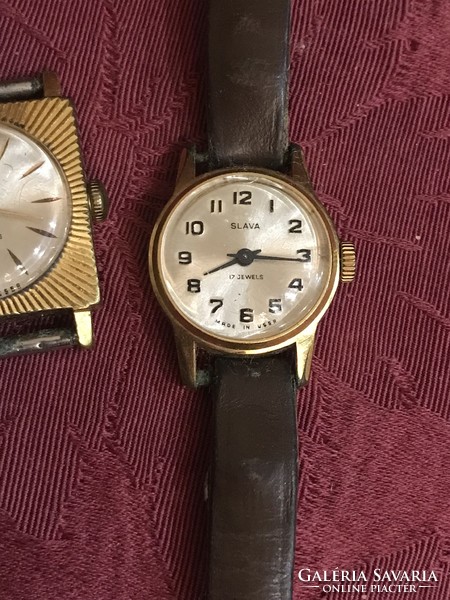 3 slava ussr women's gold-plated and steel watch with leather strap