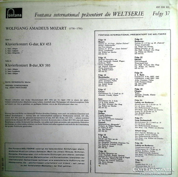 Mozart, Hans Henkemans - Klavierkonzert Nr.17 G-Dur KV 453 & Klavierkonzert Nr.27 G-Dur KV 595 (LP,)