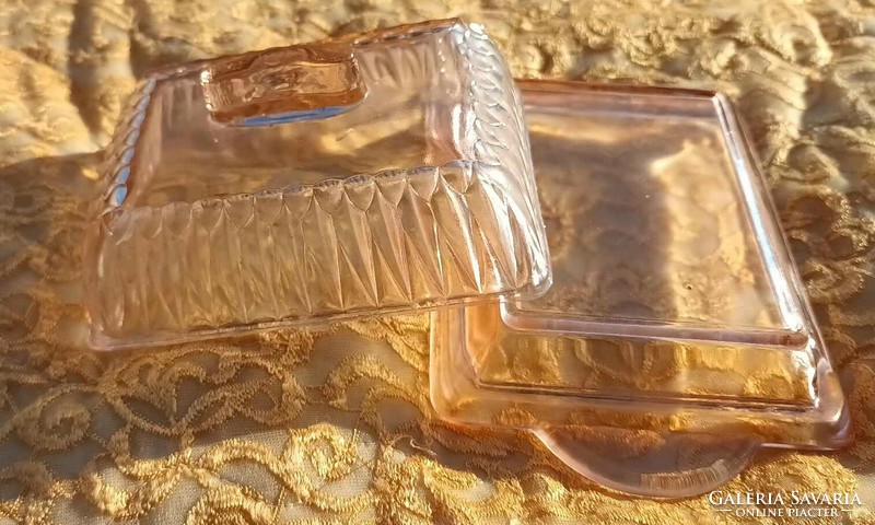 Antique pink glass butter dish