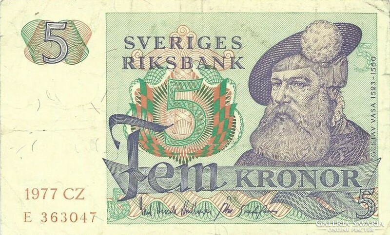 5 korona kronor 1977 Svédország