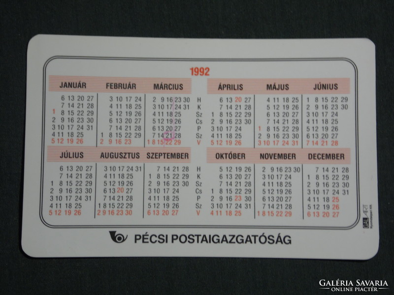 Kártyanaptár, Pécs Posta igazgatóság, Postapalota bályeg,1992,   (3)