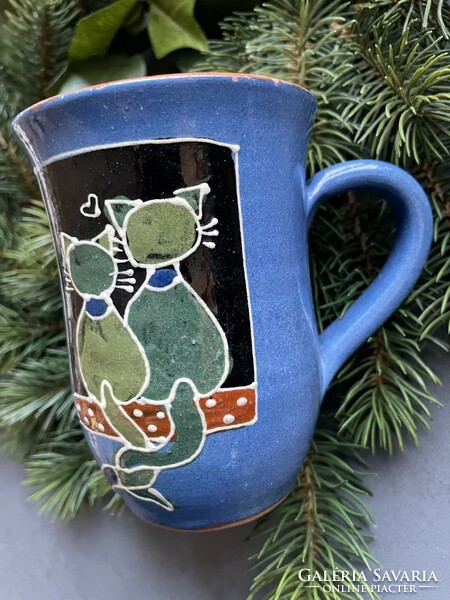 Handmade cat ceramic, earthenware mug