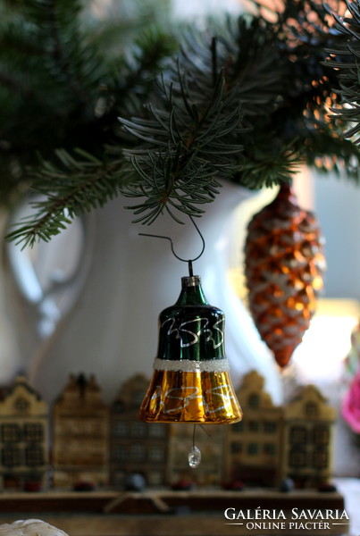 French glass Christmas tree ornament, hand-painted bell tongue, collector's item