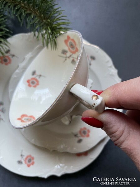 Wonderful collector's Bavarian Hehscherzer floral breakfast tea cup set, trio