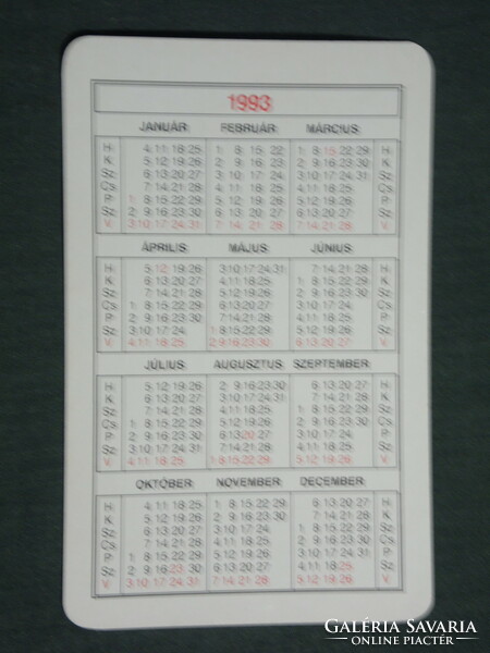 Card calendar, two-wheeled vehicle shop, car shop, István Bánhegyi, skier, holiday, 1993, (3)