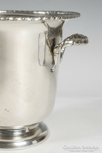 Silver ice bucket with ribbon decoration - ice tongs and strainer