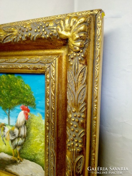 Portrait of the king of the poultry yard is a modern realistic style painting framed on a board
