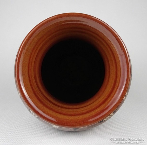 1P751 Jelzett barna mázas hódmezővásárhelyi kerámia váza 22.5 cm