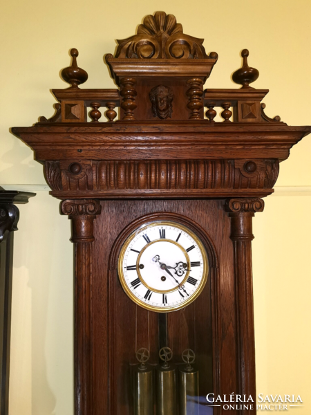 Huge 3 heavy, long pendulum Viennese wall clocks