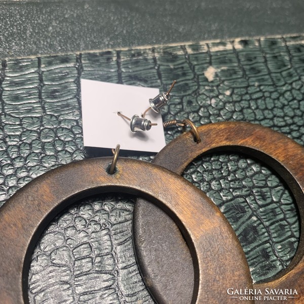 Large wooden earring hoop, 6.3 cm diameter - bronze color with hanger, wooden jewelry,