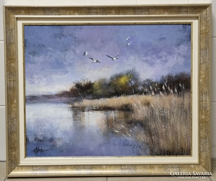 János Mráz: waterside reeds (40 x 50 cm acrylic wood)
