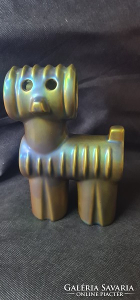 Zsolnay Eosin Palatine Judit pipe dog figurine
