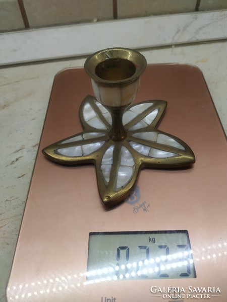 Copper candle holder with shell inlay for sale! 2 pcs
