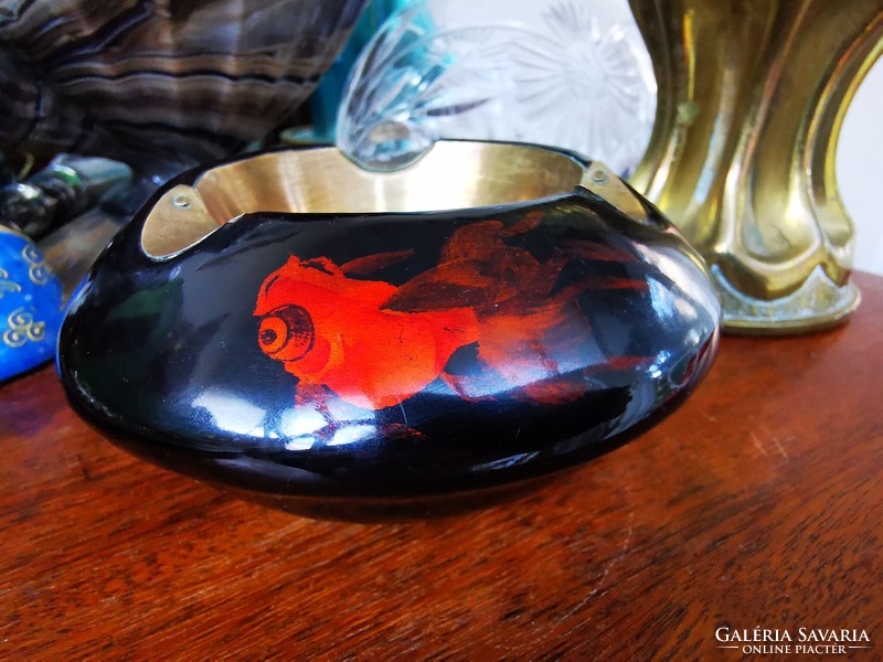 Goldfish Chinese lacquer ashtray