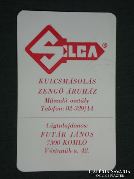 Kártyanaptár, Silca kulcsmásoló, Zengő áruház, Komló, 1992,   (3)