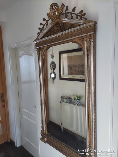 Upper decorative Biedermeier mirror with original sheet silver 162cm x 82cm