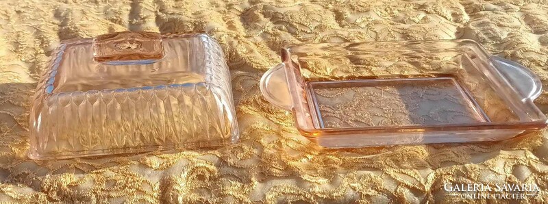 Antique pink glass butter dish