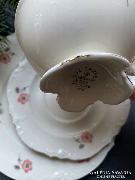 Csodás gyűjtői Bavaria Hehscherzer virágos reggeliző teás csésze szett, trió