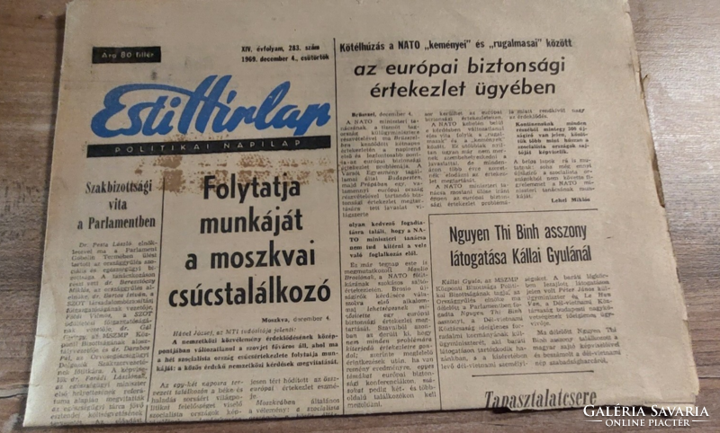 1969. DECEMBER 4. Esti Hírlap - Eredeti  politikai újság, napilap ! ajándékba, születésnapra is