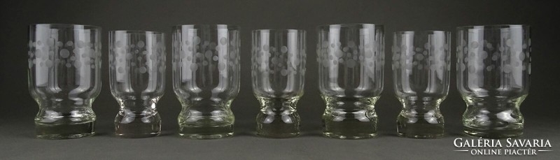 1P576 Régi retro pöttyös üveg pohár készlet 4+3 darab