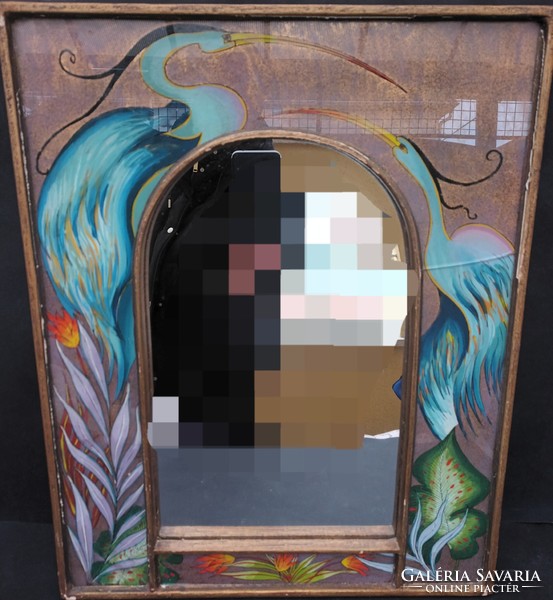 Old Art Nouveau hand-painted mirror