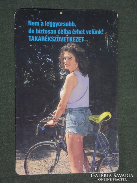 Kártyanaptár, Eger Takarékszövetkezet, erotikus női modell, verseny kerékpár, 1992,   (3)