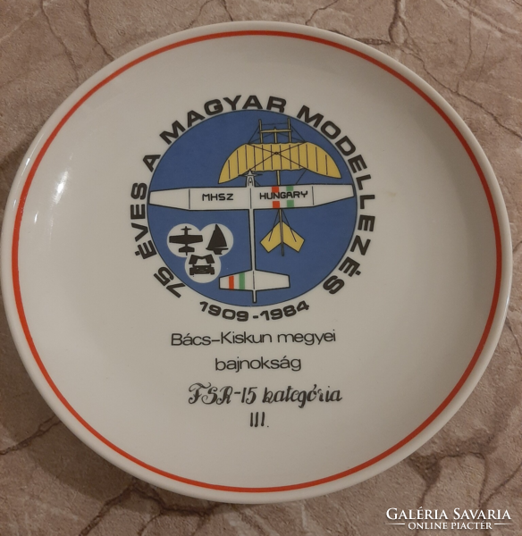 Hollóházi celebrates 75 years of the MHSZ Hungarian Modeling 1909-1984 Bács-Kiskun m, championship inscription wall plate