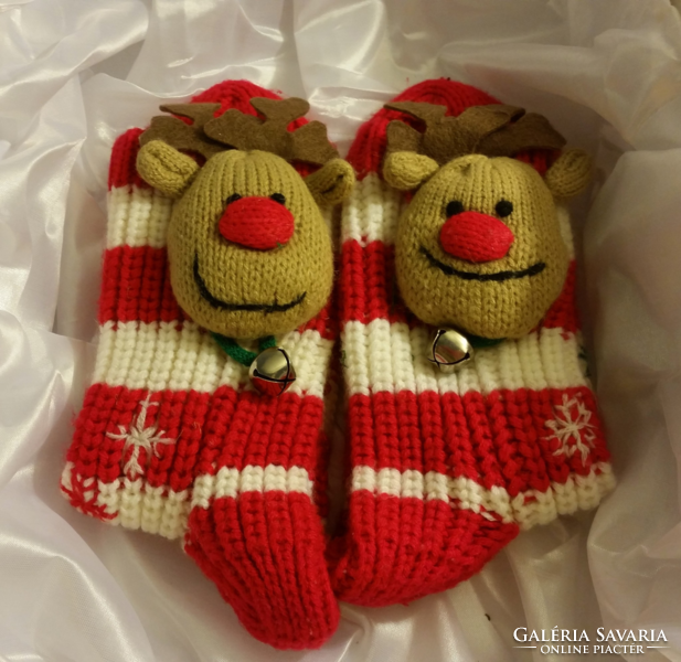 Régi rénszarvasos karácsonyi kötött zokni, karácsonyi dekoráció