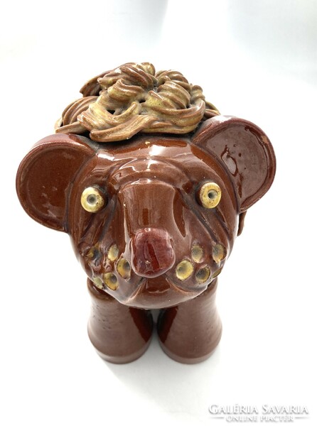 Gyula Kovács: glazed ceramic lion, marked, 1970s