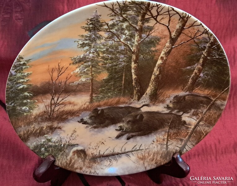 Hunting porcelain decorative plate, wall plate with wild boar (l4347)