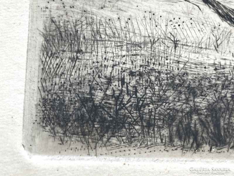 Aladár Fáy Jr. (1926-1986): spring in Buda, signed artistic etching, 1974 - rarity