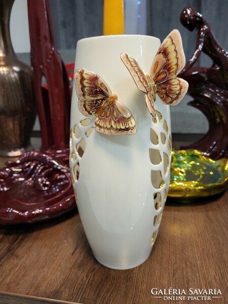 A rare openwork vase with a butterfly by Zsolnay