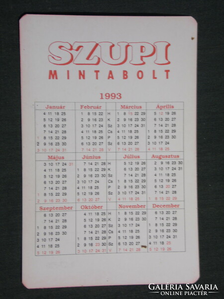 Kártyanaptár, Szupi szőnyeg mintabolt, Pécs, 1993,   (3)