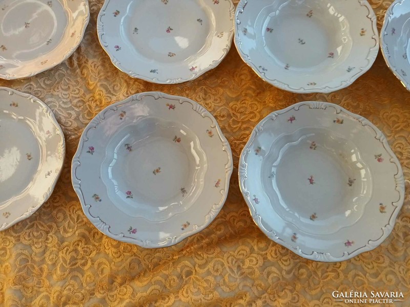 Régi zsolnay barokk aranyszélű tányérkészlet 10 db - os