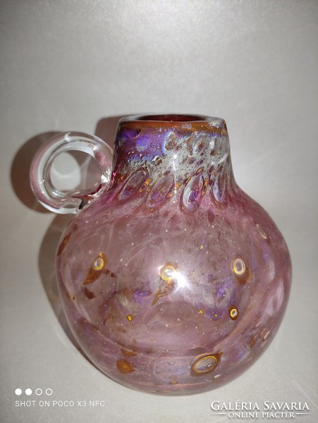 Gyönyörű Pfauenauge Collection Cranberry EISCH jelzett üveg váza  kézműves kiöntő kancsó