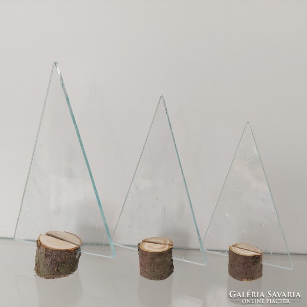 Modern apró buborék mintás áttetsző üveg karácsonyfa 3 darabos készlet fa talpban