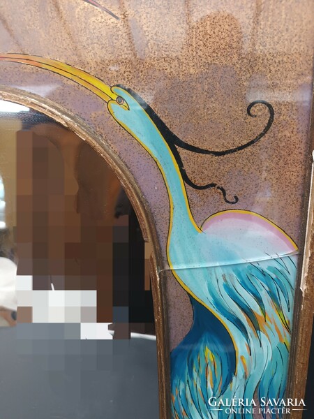 Old Art Nouveau hand-painted mirror