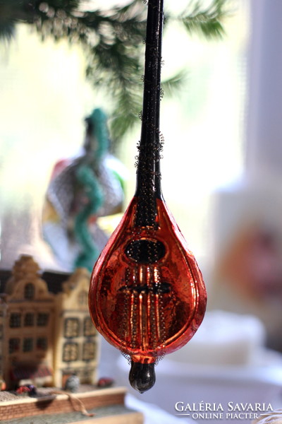 Antik belga üveg karácsonyfa dísz, mandolin, gyűjteményes darab