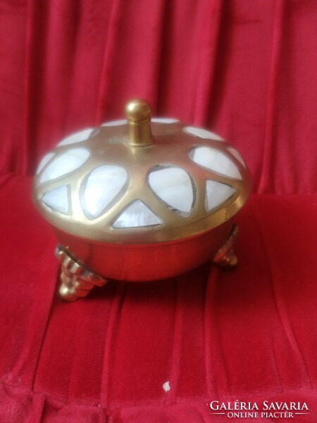 Copper ornament with shell inlay for sale! Copper shell inlaid jewelry holder, bonbonier for sale!