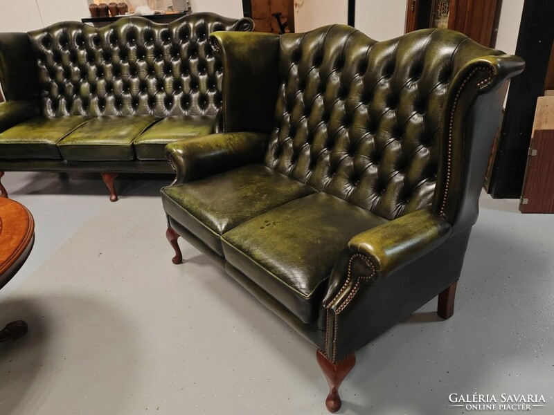 Original English eared antique chesterfield leather sofa set 3-2-1 in perfect new condition