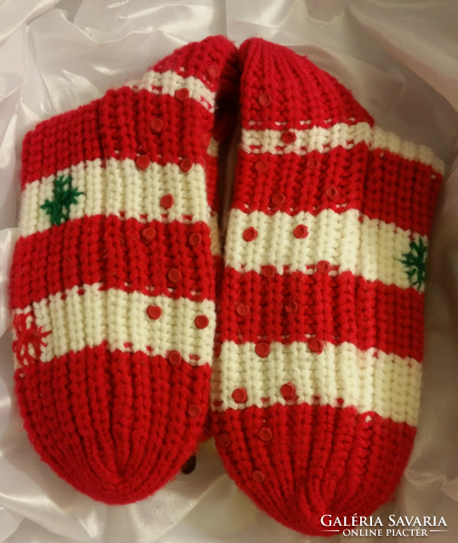 Old reindeer Christmas knitted socks, Christmas decoration