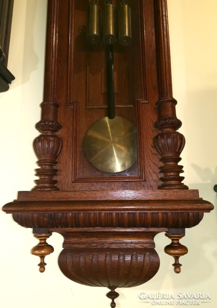 Huge 3 heavy, long pendulum Viennese wall clocks