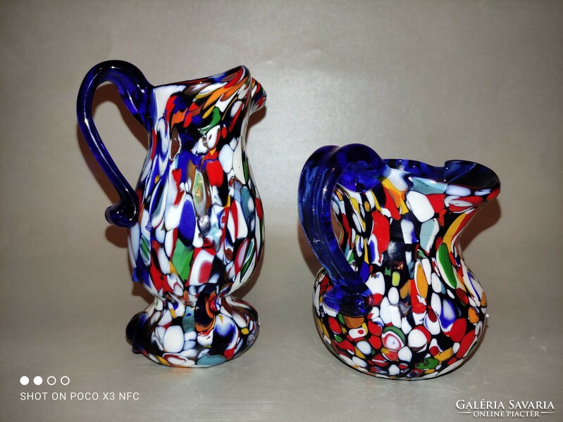Millefiori üveg színpompás kiöntő füles váza kettő darab ár darabár