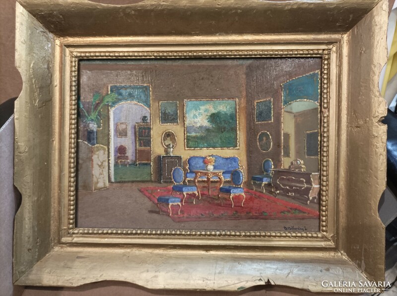 Bélaváry oil, canvas interior painting, signed, 20 x 40 cm