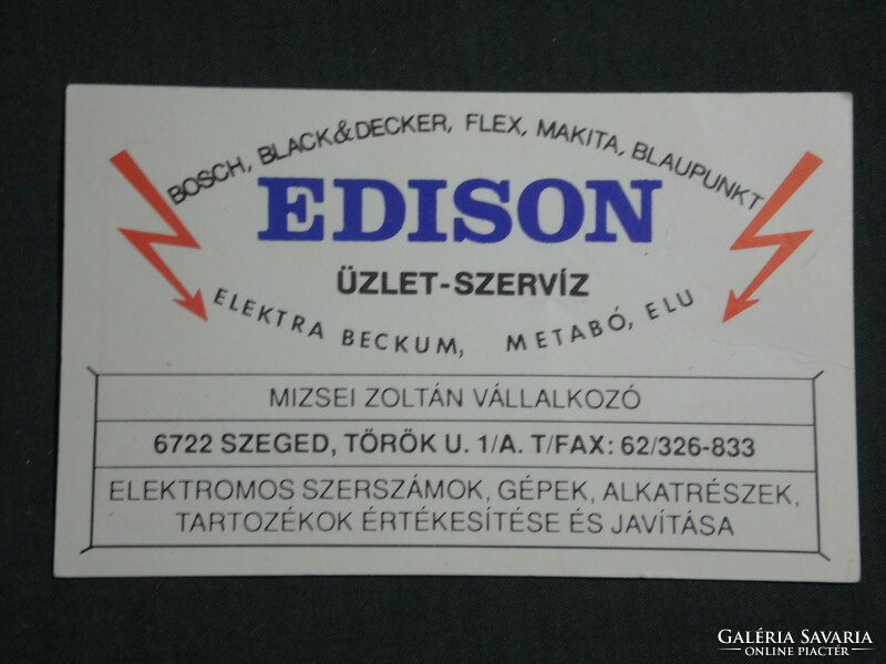 Kártyanaptár, Edison, Mizsei Zoltán szerszámgép üzlet, szerviz, Szeged, 1993,   (3)