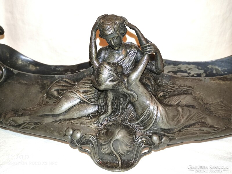 51 cm! Marked antique pewter Art Nouveau serving center table without glass, still a dreamy, valuable antique