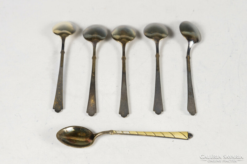 Silver enamel coffee spoon set in gift box