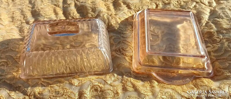 Antique pink glass butter dish